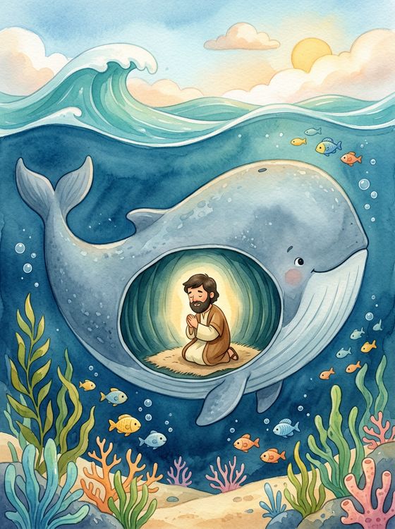 A mesma cena de Jonas, colorida em aquarela